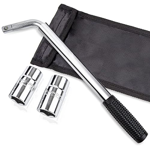 CARTMAN Telescoping Lug Wrench, Wheel Wrench with Standard CR-V Sockets 17/19, 21/22mm