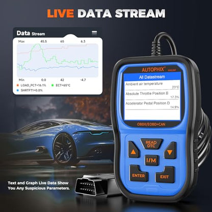 AUTOPHIX OM126P+ OBD2 Scanner, Check Engine Light Code Reader, Car Code Scanner for Automotive Diagnostic, Read & Clear Fault Code, Pass Smog Test, Live Data, for All US Cars After 1996 - color: Blue