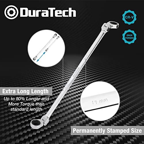 DURATECH 14 * 15 mm Extra Long Flex-Head Ratcheting Wrench, Metric, CR-V Steel - size: 14*15mm