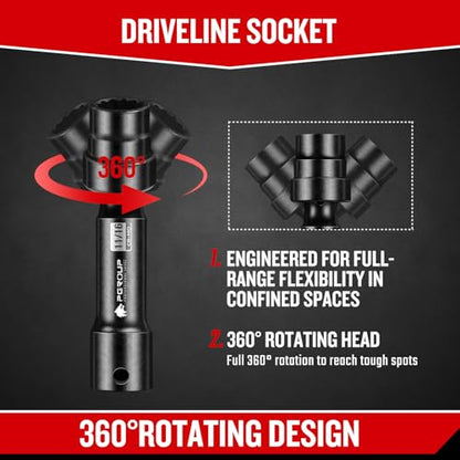 7-Piece 1/2'' Drive Driveline Limited Clearance Socket Set, 12-Point SAE Impact Swivel Socket Set, Cr-Mo Steel with Storage Case for Automotive & Industrial - size: 7 PCS
