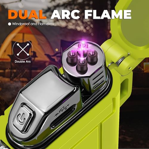 Lafagiet Electric Lighter USB C, Powerful Dual Arc Plasma Flame, with Flashlight, Wind & Waterproof Lighters for Candle, Camping, Grill, Emergency - color: F53-gn