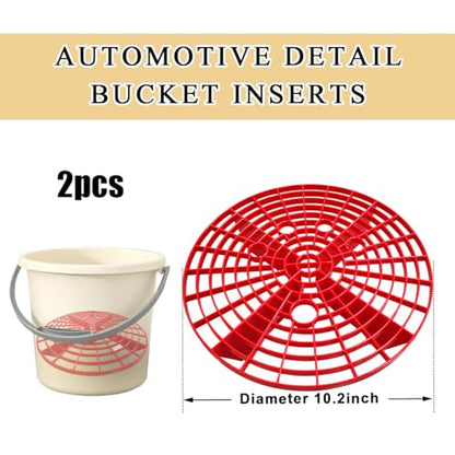 2 PCS Car Wash Bucket Insert, Plastic Wash Bucket Insert Removes Dirt Debris for Car Detailing Cleaning, Auto Detail Grit Trap Fits 12 Inch Diameter or 3-5 Gallon Bucket (Red) - color: Red