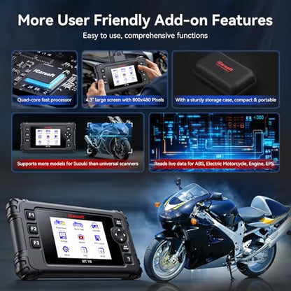 iCarsoft MT V6 for Suzuki Motorcycle Bidirectional Diagnostic Tool Full System Scan Code Reader with 9 Reset/12 Active Test, Motorbike & Car OBD2 Scanner/Live Data/Battery Test/AutoVIN