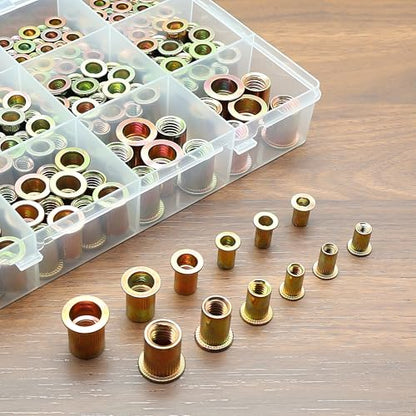 320 Pcs SAE Rivet Nut Kit, 6#32 8#32 10#24 1/4 5/16 3/8 | Zinc-Plated Carbon Steel, 6#32 8#32 10#24 1/4-20 5/16-18 3/8-16 - size: SAE Kit (320 Pcs)