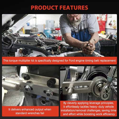 Engine Crankshaft Belt Pulley Removal Tool Fit for Ford 1.0 & 2.0 Ecoboost/Duratec, Torque Multiplier Tool with 21mm and 24mm Center Socket, 1:5 Labor Saving, 1/2" Drive 1500Nm, Replace 303-1611