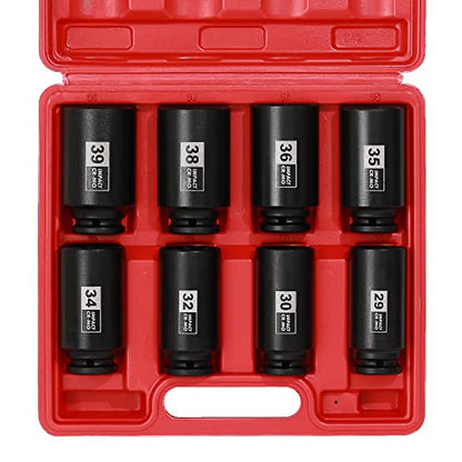 EMENTOL 8PCS 1/2" Drive Deep Spindle Axle Nut Impact Socket Set, CR-MO, 12 Point, Metric, Deep Socket Impact Socket Set-29,30 32, 34, 35, 36, 38, 39mm - size: 8PCS (29mm - 39mm)