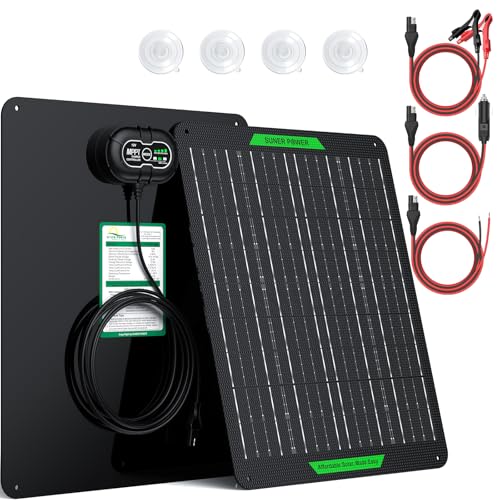 SUNER POWER Waterproof 20W 12V Solar Battery Charger & Maintainer PRO, Built-in UltraSmart MPPT Charge Controller, 12 Volt Solar Panel Trickle Charging Kits for Car Automotive Boat Marine RV Trailer - size: BC-20W-PB Ultra