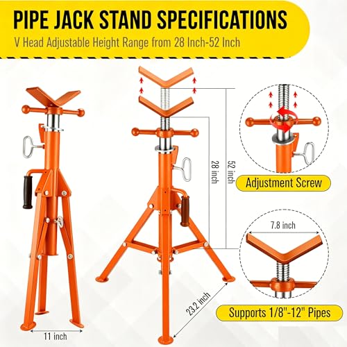 Garvee V Head Tripod Pipe Jack Stand, 1/8"-12" Pipe Support Rest, 2500 LB Heavy Duty Carbon Steel Adjustable 28"-52" Folding Portable Pipe Stand for Welding Pipe | Heavy Duty Carbon Steel Adjustable 28"-52" Folding Portable Pipe Stand for Welding Pipe - c