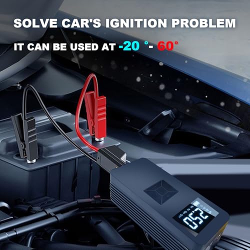Tire Inflator Portable Air Compressor with Digitally Display Pressure Gauge 20000mA, Car Air Compressor Pump with Jump Starter 150PSI, 14.8 V Car Battery Jump Starter Portable