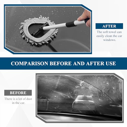 Car Windshield Cleaner Tool, Vehicle Windshield Window Cleaner with Extendable Handle & 3 Different Reusable Pads, Universal Auto Window Glass Cleaning Kit for Car SUV Truck (Rectangular) - size: Rectangular