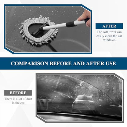 Car Windshield Cleaner Tool, Vehicle Windshield Window Cleaner with Extendable Handle & 3 Different Reusable Pads, Universal Auto Window Glass Cleaning Kit for Car SUV Truck (Rectangular) - size: Rectangular