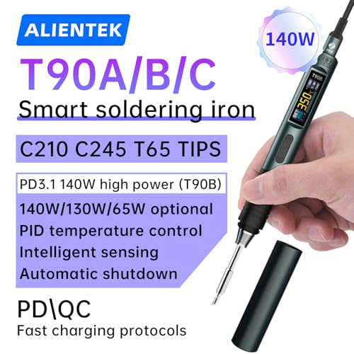 T90 Smart Soldering Iron 140W PD3.0 QC Fast Heating Digital Soldering Pen with LCD Display, Portable USB‑C Soldering Tool for Electronics Repair, DIY, PCB Soldering (T90C soldering iron Set)