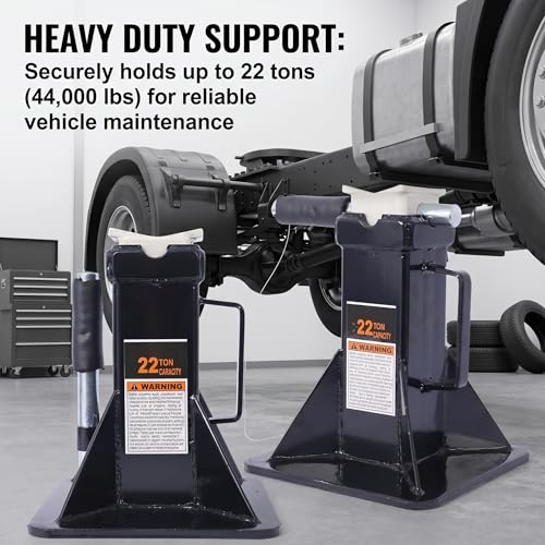 Heavy Duty Pin Type Jack Stands, Steel, Black, 73 lbs, 10 x 10 x 12 Inches, Spray Painted, 22 Ton (44,000 lbs) Capacity, 1 Pair