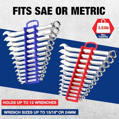 WORKPRO 2-Pack Magnetic Wrench Organizer, 12-Piece Gripper Wrench Holder | Suitable Stubby or Line Wrenches, Fits SAE (1/4" to 15/16") and Metric (6mm to 24mm), Flexible Teeth - style: Stubby Wrench Organizer(2PC)
