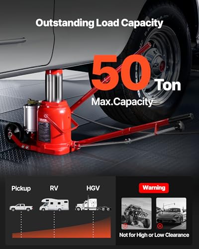 VEVOR Pneumatic Bottle Jack 50T Hydraulic Car Jack Lift Range 27-43cm Air Transmission Jack 110231lbs for Heavy Duty Vehicles - size: 50T Air Hydraulic