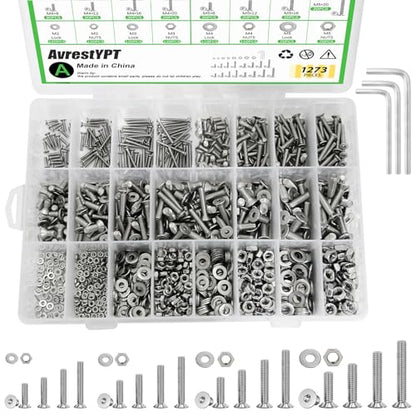 1273Pcs 410 Stainless Steel M2 M3 M4 M5 Screw Kit - 3D Printer Mini Screw, Allen Head/Flat Head/Countersunk Bolt/Screws, Metric Bolts Assortment, Silver Nuts and Bolts for Mechanical Hardware - size: M2/3/4/5-1273Pcs