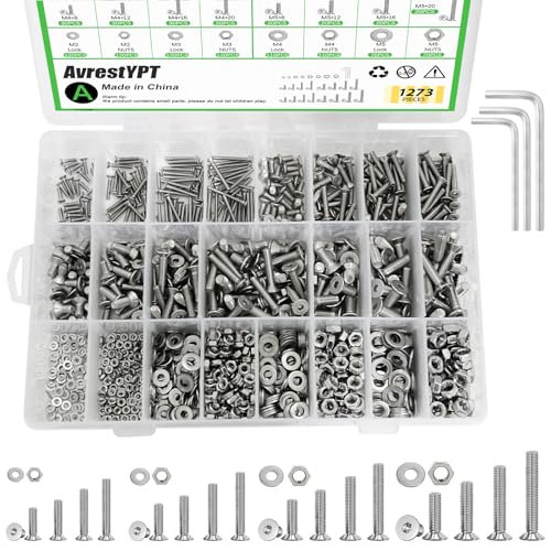 1273Pcs 410 Stainless Steel M2 M3 M4 M5 Screw Kit - 3D Printer Mini Screw, Allen Head/Flat Head/Countersunk Bolt/Screws, Metric Bolts Assortment, Silver Nuts and Bolts for Mechanical Hardware - size: M2/3/4/5-1273Pcs