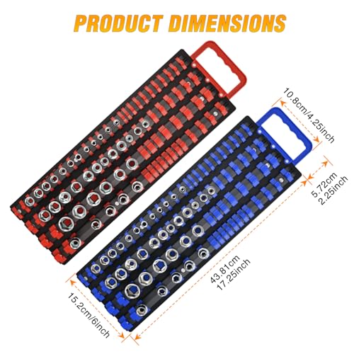 GOOACC Socket Organizer Tray 1/4 inch 3/8 inch 1/2 inch Socket Holder Portable Socket Rail Organizer Trays for Tool Box Drawer, 2Pcs Set Socket Tray Holds 160-Piece SAE Metric Socket, Blue & Red - size: 2 Set Tray 1/4"3/8"1/2" Blue Red
