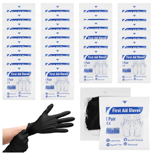 Chicingyou 30 Pairs Disposable Emergency Glove Individually Packaged Travel Gloves Travel Trauma Nitrile Essential Glove (Black) - color: Black