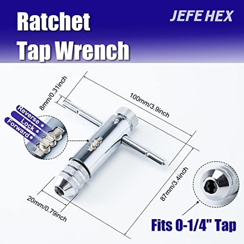 JEFEHEX 18pcs Drill and Tap Set with 1 Piece T-Handle Ratchet Tap Wrench, Tap Range 6-32NC—1/2"-13NC, Black and Gold Premium HSS Jobber Length Drill Bits and Hand Plug Taps with Metal Indexed Box - size: 18PCS SAE