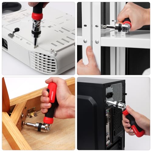 SHARDEN Ratcheting Screwdriver 13-in-1 Multibit Screwdriver All in One Screwdriver Set with Phillips, Flat Head, Torx Security, Hex, Robertson, 180 Degree Pivoting Adjustable Angled Screw Driver Set - color: Red
