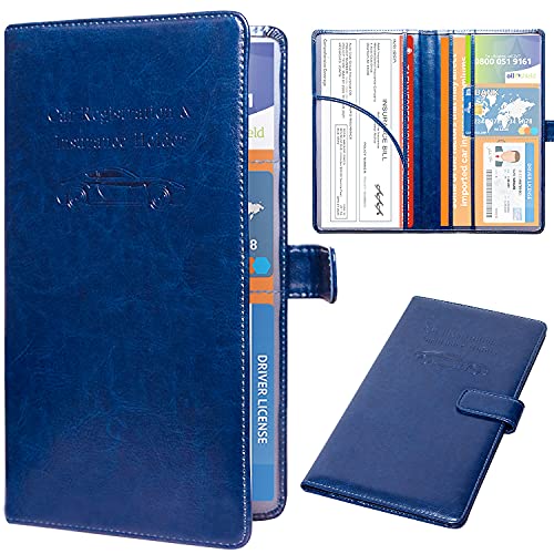 DMLuna Car Registration and Insurance Holder, Leather Vehicle Card Document Glove Box Organizer, Auto Truck Compartment Accessories for Essential Information, Driver License Cards, Dark Blue - color: Dark Blue, size: Magnetic Closure Style