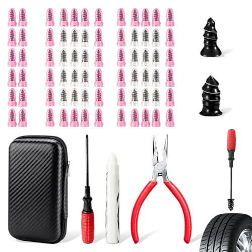 100Pcs Tire Screw Plug Repair Kit, Vacuum Tire Repair Spiral Rubber Studs,2 Sizes with Screwdriver, Universal Self-Service Puncture Repair Tool for Auto, Motorcycle, Truck, Tractor - Boxed (black) - color: Black