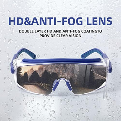 Anti Fog Safety Glasses Wraparound Safety Goggles Impact Resistance Lens Adjustable, Goggles Over Eyeglasses
