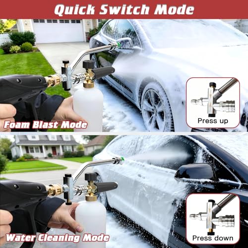 Foam Cannon Kit for Car Wash, Short Pressure Washer Gun with 1L Foam Cannon, Dual Connector Accessory – 1/4" Quick Connect, 5 Nozzle Tips, 3600 PSI, 2.5 GPM