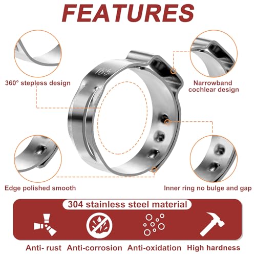 600PCS 22 Sizes Single Ear Hose Clamps, 304 Stainless Steel | 5.3-33.1mm Crimp Hose Clamps, Ear Clamp for Automotive, Home Appliance Line, Pipe Hoses and Industry Use - size: 5.3-33.1mm, style: 600PCS 22 Sizes