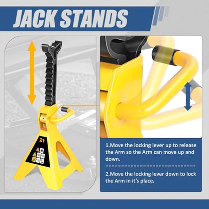 Auto Dynasty 2 Ton Floor Jack with Jack Stands, Heavy Duty Steel Hydraulic Racing Floor Jack with Single Piston Quick Lift Pump, Hydraulic Trolley Service Car Jack, Yellow - color: Yellow