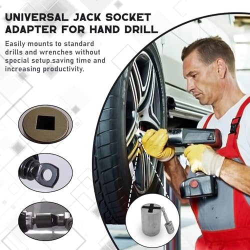 Scissor Jack Adapter, Universal Jack Socket Adapter for Hand Drill, for Scissor Car Jack, Easy Tire Change Tool with a 1/2 in Adapter Bit