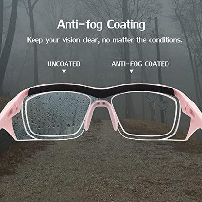 UKNOW Safety Glasses Anti Fog, Eye Protection with Clear UV Protection Lenses & Side Shields, ANSI Z87.1 Protective Eyewear - color: Pink