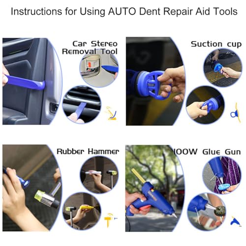 Super PDR Car Dent Repair Kit – Paintless Dent Puller Tool Set with 2 in 1 Slide Hammer, Glue Gun & New GlueTabs – No Paint Damage DIY Dent Remover for Door Dings, Hail, Hood & Fender Dents