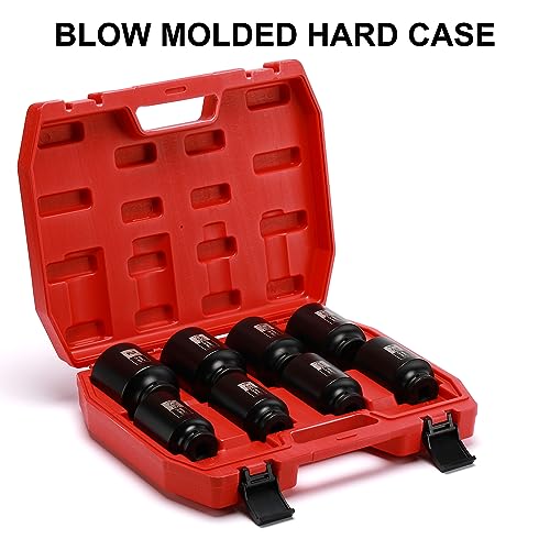 Mayouko 1/2" Drive Spindle Axle Nut Impact Socket Set, CR-MO, 6 Point, 1-9/16",1-5/8",1-11/16",1-3/4",1-13/16",1-7/8",1-15/16",2", SAE, 90mm Length - size: 8PCS:1-9/16" - 2"(Deep)