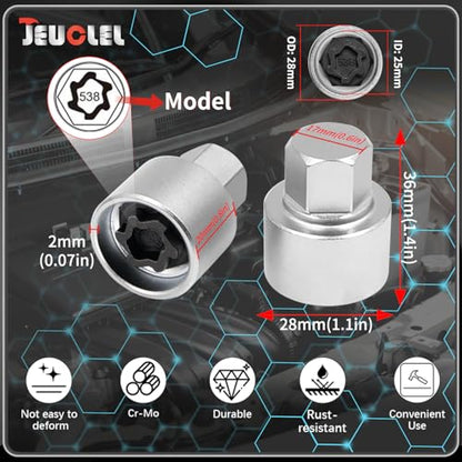 538 Wheel Locking Nut Key for VW, Socket Adapter (OD 28mm-ID 25mm) | Wheel Lock Nut Socket Adapter, Anti-Theft Lug Nut Removal Tool, Anti-Theft Screw Remover, Repair Tool, Tyre Fitting, garage - size: Socket 538