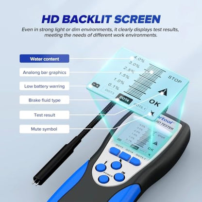 Mrcartool Brake Fluid Tester with Sensitive Probe, Digital Brake Fluid Detector Moisture Detecter for DOT3 DOT4 DOT5.1, High Precision Brake Fluid Liquid Tester with 2.8" LCD Display & 9.8in Hose - size: F60 Tester