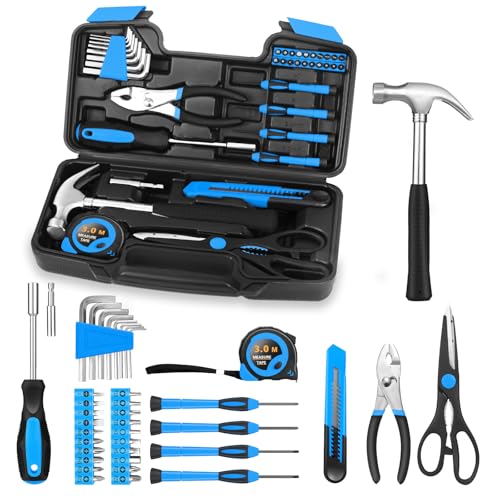 HANGYING 39-Piece Basic Household Tool Set with Toolbox Storage Case, Blue | Basic Home Tool Kit, Small Hand Tool Kit, General Home Repair, for Home Garage, Office, College Dormitory, Daily DIY Use - color: Blue
