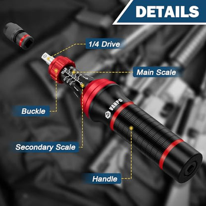 VANPO Torque Screwdriver, 10-70 In-lb, 64 Piece, Click Style for Gunsmith | 1 in-lb Increment, Grip ergonomics, 1/4 Inch Torque Wrench Screwdriver Set with S2 Bits for Electronics,Bike & Mounting