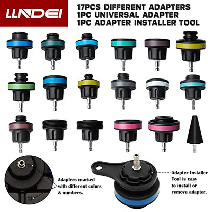 LLNDEI Coolant Radiator Pressure Tester Kit 28PCS Radiator Pressure Tester Pneumatic Vacuum Cooling System Purge Refill Leak/Refiller Set, Universal Automotive Domestic/Import Vehicles, Motorcycle