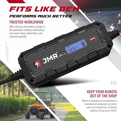 JMR 12V Battery Charger for Kubota, 12V Cig. Port, Add Lithium Mode | Trickle Charger Conditioner Maintainer For RTV SIDEKICK B BX K KX L LX M MX U SCL SVL SSV R All Models - size: Add Lithium Mode