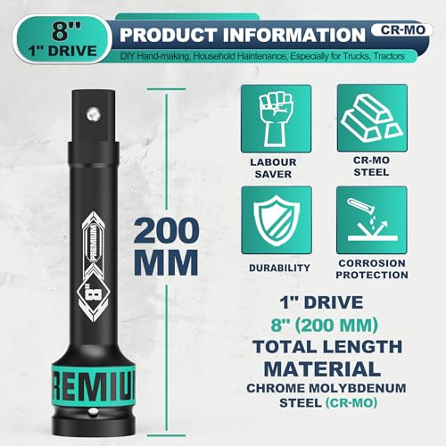 1" Drive Impact Extension Bar, 8 Inch Length Socket Extension, CR-V Steel, Narrow and Deep Areas in Household Haintenance, Trucks Tractors Repair or Industrial Operations - size: 1" 8-Inch