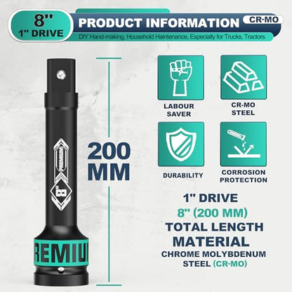1" Drive Impact Extension Bar, 8 Inch Length Socket Extension, CR-V Steel, Narrow and Deep Areas in Household Haintenance, Trucks Tractors Repair or Industrial Operations - size: 1" 8-Inch