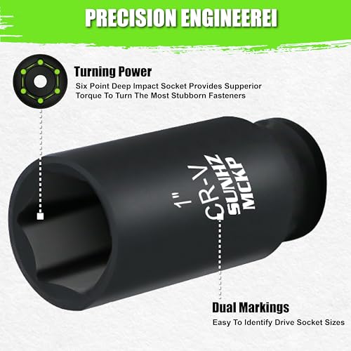 SUNHZMCKP 30-Piece 1/2" Drive Impact Socket Set, SAE (3/8"- 1") and Metric (10mm-24mm) Deep Socket Set, Including Impact Extension Bar 3 ", 5", 10" and 1/2" Socket Adapter, 6 Point Design, CR-V - size: 30-Pc 1/2" Drive Impact Socket Set