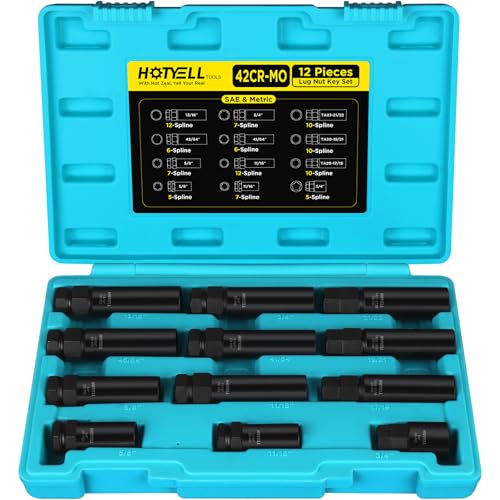 5/6/7/10/12 Spline Lug Nut Socket Set, 12 Pcs Locking Lug Nut Key | Cr-Mo Steel Universal Spline Lugnut Master Keys Kit, Wheel Lock Removal Tools for Aftermarket Car Maintenance and Auto Repair