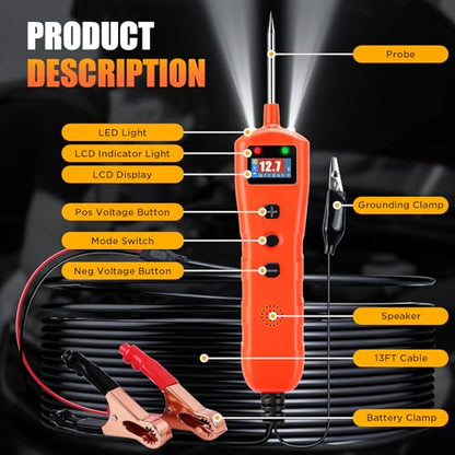 CMTOOL Power Circuit Probe Tester, 9-30V Test Light Automotive, Car Fuse Tester, Voltage Tester 0.3V-70V, Circuit Breaker Finder, Component Activation Tool