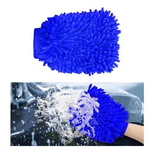 Ziciner Premium Microfiber Wash Mitt, Soft Scratch-Free Double-Sided Chenille Washing Gloves Perfect for Car Washing and Detailing (Blue, Large) - color: Blue
