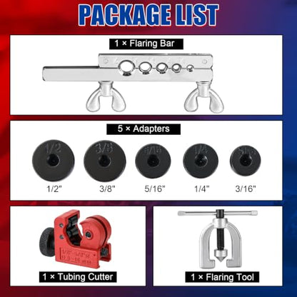 NYXOVA Brake Line Flaring Tool Kit, Double & Single 45° Flaring Tool Set with Tubing Cutter & 5 Adapters, Brake Line Repair Kit for Copper, Aluminum, Brass, Magnesium & Soft Steel Tubing