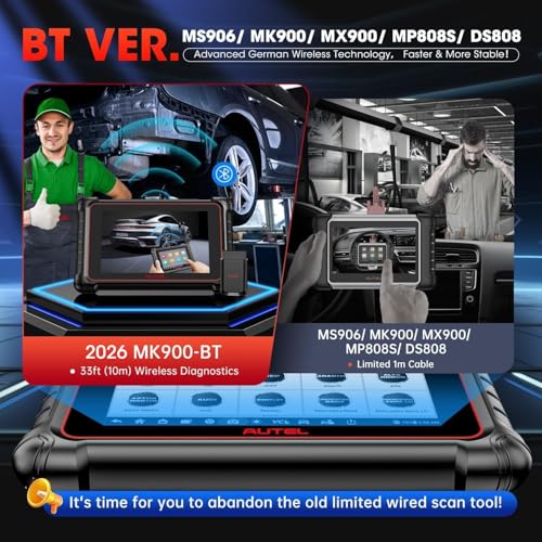 Autel Scanner MaxiCOM MK900BT 2026, MK900-BT V2.0 Bidirectional Diagnostic Scan Tool, 33ft BT Ver of MK900 MX900 8in Up of MK808S MK808BT PRO MX808S MK808Z, 40+ Reset, 3K+ Active Test, CANFD DoIP, FCA