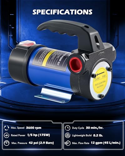 Orion Motor Tech Diesel Transfer Pump, 12 Volt Fuel Transfer Pump with Nozzle Hoses for Transferring Diesel, Kerosene, Self Priming DC Electric Fuel Pump Kit, Oil Not Included - color: 12GPM Diesel Pump Kit